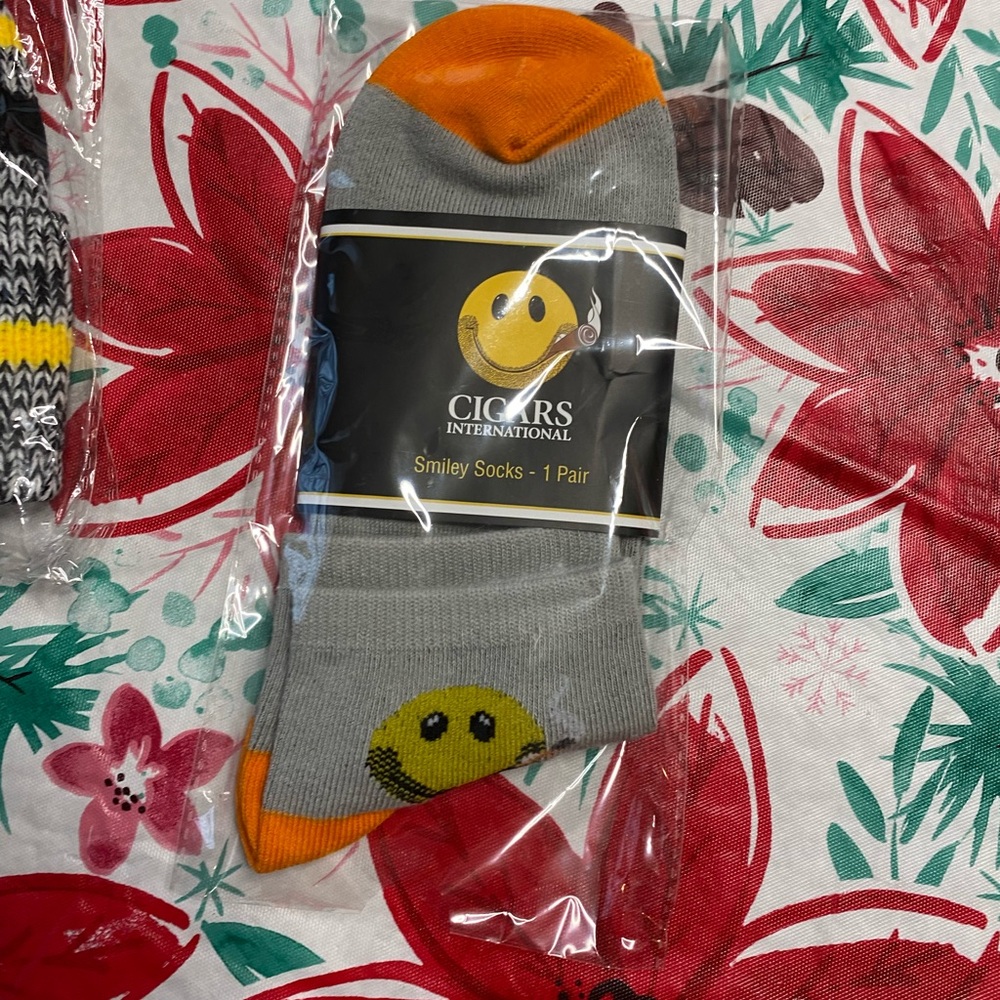Smiley socks with cigar/blunt